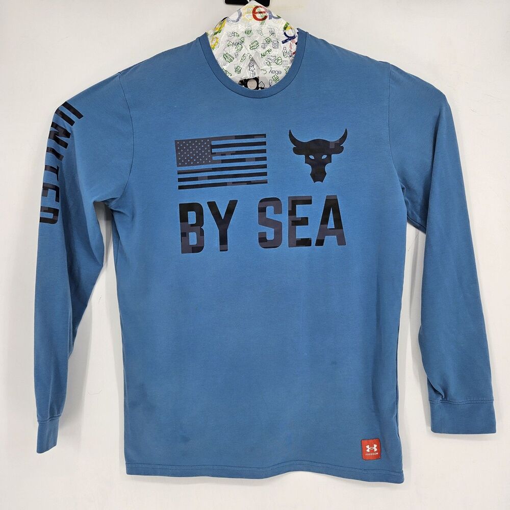 Under Armour Project Rock Shirt Mens Medium Blue By Sea Freedom Long Sleeve Camo